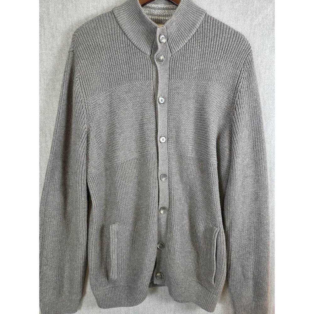 Calvin Klein Men's L Ribbed Full Zip Cardigan Sweater Mock Neck Gray Dad Grandpa